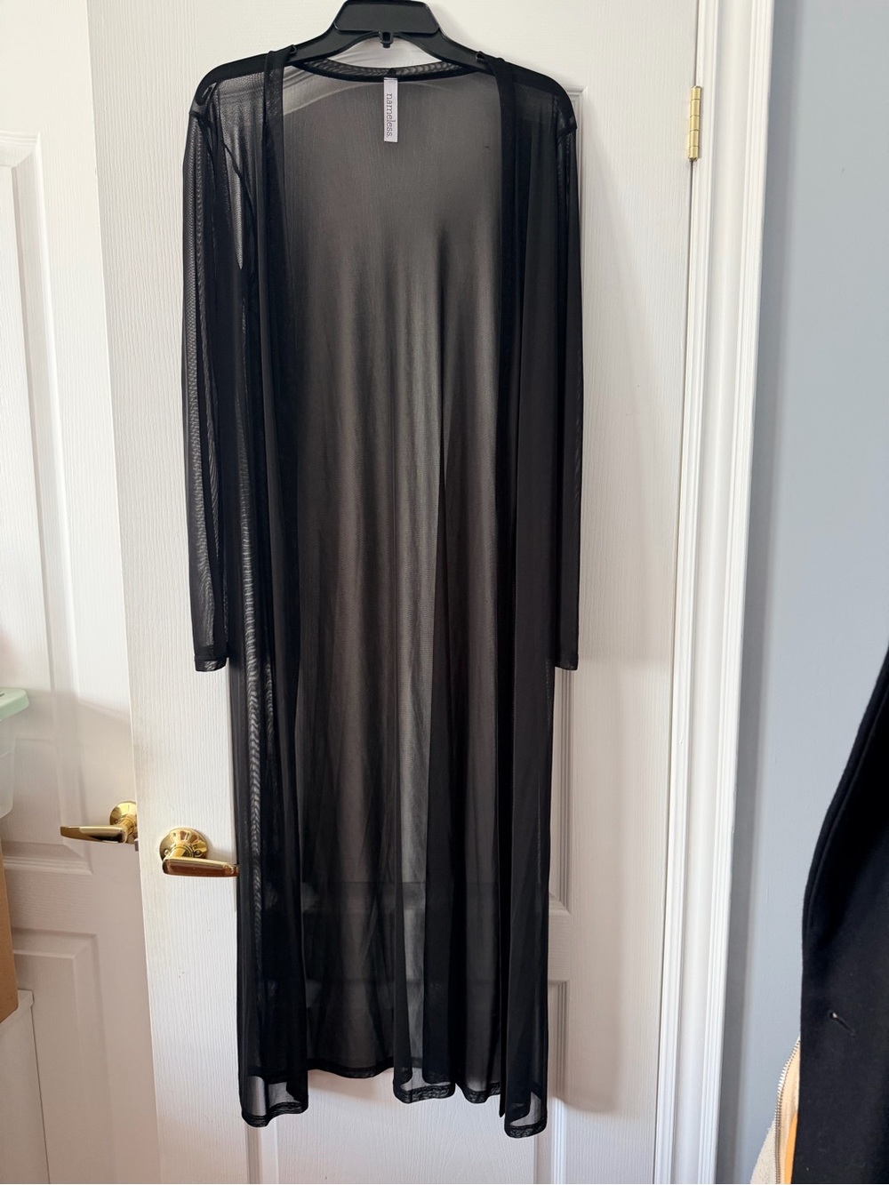 Nameless Black Long Sleeve Sheer Mesh Maxi Robe Cardigan Duster Size L